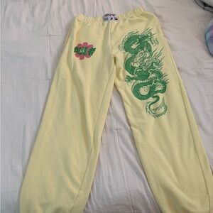 Yellow  Dragon Print Sweatpants